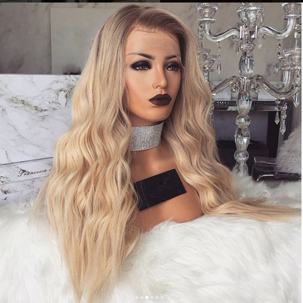 Foreign Trade Dyed Wigs, Ladies Mid-length Curly Hair, European And American Fashion Hair Black Golden Yellow Gradient Chemical Fiber Wig