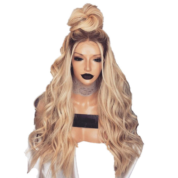 Foreign Trade Dyed Wigs, Ladies Mid-length Curly Hair, European And American Fashion Hair Black Golden Yellow Gradient Chemical Fiber Wig